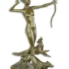 Casa Padrino Luxus Bronze Skulptur Frau mit Bogen und Hunden Bronze / Gold / Schwarz 18,3 x 10,3 x H. 34,5 cm - Bronzefigur mit Marmorsockel - Dekofigur