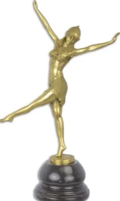Casa Padrino Luxus Bronze Skulptur Arabische Tänzerin Gold / Schwarz 12,9 x 27,8 x H. 45,4 cm - Bronzefigur mit Marmorsockel - Deko Accessoires