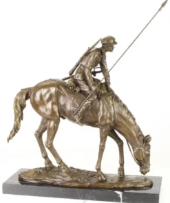 Casa Padrino Luxus Bronze Skulptur Soldat mit Pferd Bronze / Gold / Schwarz 43,9 x 15 x H. 43,2 cm - Deko Bronzefigur