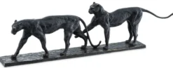Casa Padrino Luxus Bronze Skulptur Leoparden Paar 86 x 9,5 x H. 24 cm - Bronzefigur - Dekofigur - Deko Accessoires - Luxus Kollektion