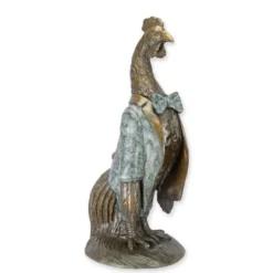 Casa Padrino Luxus Bronze Skulptur Hahn im Anzug Bronze / Grün 34,5 x 38 x H. 83,3 cm - Große Bronzefigur - Deko Figur