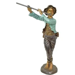 Casa Padrino Luxus Bronze Skulptur Flötenspieler Bronze / Türkis 63 x H. 107 cm - Große Bronzefigur - Deko Figur