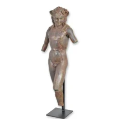 Casa Padrino Luxus Bronze Skulptur David Torso mit Hirtenhut Bronze / Ocker / Grün 49 x 40 x H. 134 cm - Bronzefigur auf Metallständer - Große Deko Figur