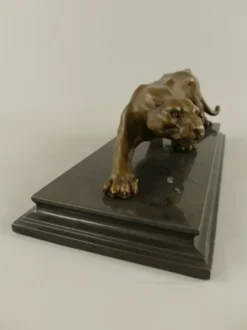 Casa Padrino Luxus Bronze Skulptur Leopard auf Marmorsockel 40 cm Antik Stil