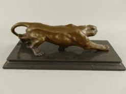 Casa Padrino Luxus Bronze Skulptur Leopard auf Marmorsockel 40 cm Antik Stil