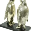 Casa Padrino Luxus Bronze Skulptur Pinguin Paar Silber / Schwarz 39 x 18 x H. 42 cm - Versilberte Bronzefiguren mit Marmorsockel