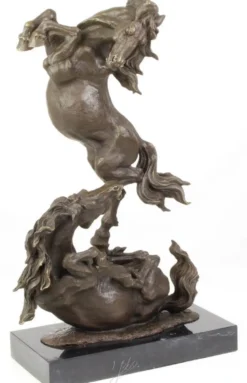 Casa Padrino Luxus Bronze Skulptur Kämpfende Pferde Bronze / Schwarz 33 x 14,3 x H. 51 cm - Deko Bronzefigur mit Marmorsockel