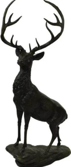 Casa Padrino Luxus Bronze Skulptur Hirsch auf Felsen Bronze / Schwarz 80 x 60 x H. 160 cm - Bronzefigur - Tierfigur - Hotel & Restaurant Deko Accessoires