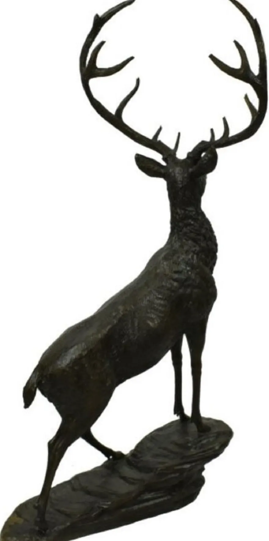 Casa Padrino Luxus Bronze Skulptur Hirsch auf Felsen Bronze / Schwarz 80 x 60 x H. 160 cm - Bronzefigur - Tierfigur - Hotel & Restaurant Deko Accessoires