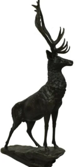 Casa Padrino Luxus Bronze Skulptur Hirsch auf Felsen Bronze / Schwarz 80 x 60 x H. 160 cm - Bronzefigur - Tierfigur - Hotel & Restaurant Deko Accessoires
