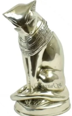 Casa Padrino Luxus Bronze Skulptur Ägyptische Katze Silber 23 x 16 x H. 47 cm - Versilberte Bronzefigur - Dekofigur - Wohnzimmer Deko