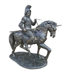 Casa Padrino Luxus Bronze Skulptur Ritter zu Pferd mit Lanze Bronze / Schwarz 150 x H. 145 cm - Riesige Bronzefigur - Mittelalter Deko - Große Gartenfigur