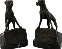 Casa Padrino Luxus Buchstützen Set Hunde Bronze auf schwarzem Marmor Sockel - Luxus Deko