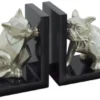 Casa Padrino Luxus Buchstützen Set Katze & Hund Silber / Schwarz 18 x 18 x H. 10 cm - Deko Bronzefiguren mit Holzsockel
