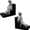 Casa Padrino Luxus Buchstützen Set Mädchen & Clown Silber / Schwarz 14 x 10 x H. 17 cm - Versilberte Deko Bronzefiguren mit Holzsockel
