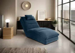 Casa Padrino Luxus Chaiselongue mit Kopfkissen Blau 85 x 170 x H. 92 cm - Wohnzimmer Liegesessel - Relexliege - Recamiere - Wohnzimmer Möbel - Luxus Möbel