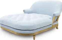Casa Padrino Luxus Chaiselongue Hellblau / Braun 140 x 185 x H. 91 cm - Wohnzimmer Liegesessel - Recamiere - Wohnzimmer Möbel - Luxus Möbel - Luxus Kollektion
