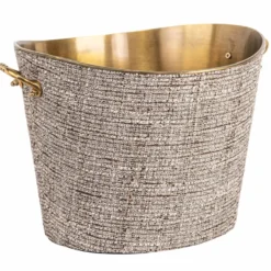 Casa Padrino Luxus Champagnerkühler Beige / Messing 37 cm - Luxus Weinkühler - Gastronomie Accessoires - Hotel Accessoires - Luxus Accessoires