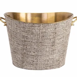 Casa Padrino Luxus Champagnerkühler Beige / Messing 37 cm - Luxus Weinkühler - Gastronomie Accessoires - Hotel Accessoires - Luxus Accessoires