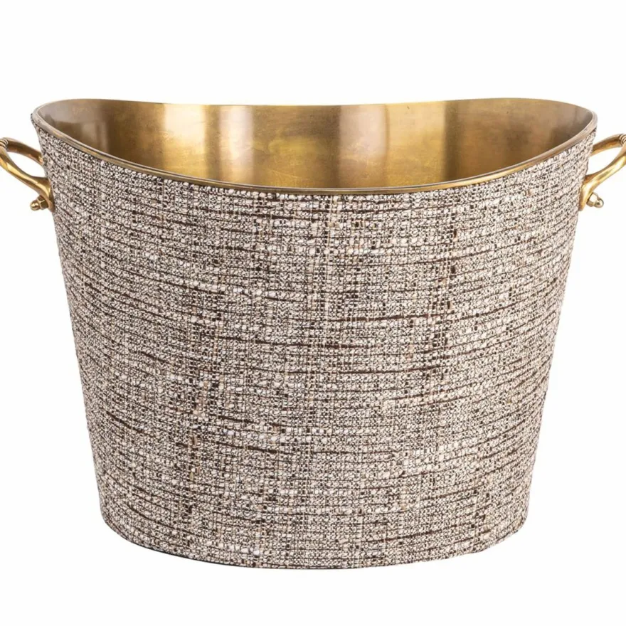 Casa Padrino Luxus Champagnerkühler Beige / Messing 37 cm - Luxus Weinkühler - Gastronomie Accessoires - Hotel Accessoires - Luxus Accessoires