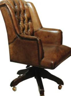 Casa Padrino Luxus Chefsessel aus Echtleder in Braun - Höhenverstellbarer Drehstuhl für das Büro - 64 x 67 x 104-111 cm