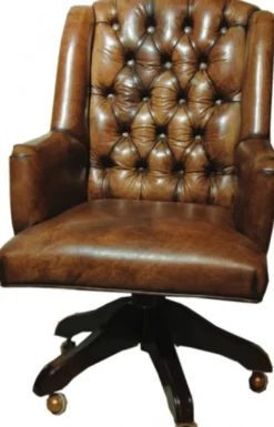 Casa Padrino Luxus Chefsessel aus Echtleder in Braun - Höhenverstellbarer Drehstuhl für das Büro - 64 x 67 x 104-111 cm