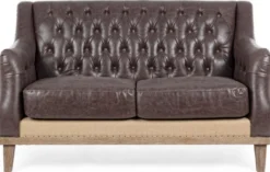 Casa Padrino Luxus Chesterfield Kunstleder Sofa Dunkelbraun / Naturfarben 140 x 85 x H. 85 cm - Wohnzimmer Sofa - Wohnzimmer Möbel - Chesterfield Möbel - Luxus Möbel - Luxus Einrichtung