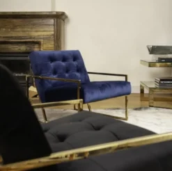 Casa Padrino Luxus Chesterfield Lounge Club Samt Sessel Dunkelblau / Gold 70 x 80 x H. 68 cm - Chesterfield Möbel