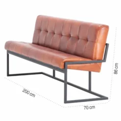 Casa Padrino Luxus Chesterfield Echtleder Sitzbank Hellbraun / Schwarz 200 cm - Echtleder Möbel