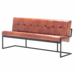 Casa Padrino Luxus Chesterfield Echtleder Sitzbank Hellbraun / Schwarz 200 cm - Echtleder Möbel