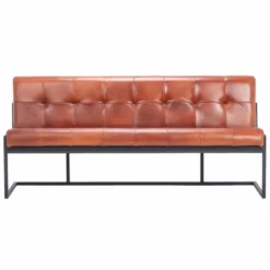 Casa Padrino Luxus Chesterfield Echtleder Sitzbank Hellbraun / Schwarz 200 cm - Echtleder Möbel