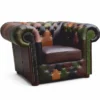 Casa Padrino Luxus Chesterfield Patchwork Echtleder Sessel Bunt - Leder Möbel