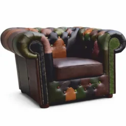 Casa Padrino Luxus Chesterfield Patchwork Echtleder Sessel Bunt - Leder Möbel