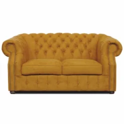 Casa Padrino Luxus Chesterfield Samt Sofa Ocker / Dunkelbraun 160 cm - Wohnzimmer Möbel