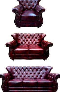 Casa Padrino Luxus Chesterfield Echtleder Wohnzimmer Set Bordeauxrot / Braun / Silber - 2 Leder Sofas & 1 Leder Sessel - Chesterfield Möbel - Wohnzimmer Möbel