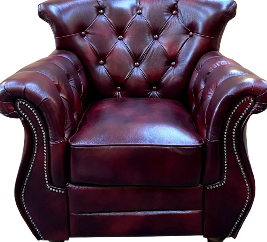 Casa Padrino Luxus Chesterfield Echtleder Wohnzimmer Set Bordeauxrot / Braun / Silber - 2 Leder Sofas & 1 Leder Sessel - Chesterfield Möbel - Wohnzimmer Möbel