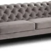 Casa Padrino Luxus Chesterfield 3er Sofa Grau / Messingfarben 217 x 95 x H. 80 cm - Modernes Wohnzimmer Sofa - Chesterfield Wohnzimmer Möbel