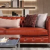 Casa Padrino Luxus Chesterfield Kunstleder Sofa Braun / Silber 270 x 100 x H. 70 cm - Wohnzimmer Sofa - Wohnzimmer Möbel - Chesterfield Möbel - Luxus Möbel - Luxus Einrichtung
