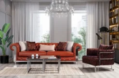 Casa Padrino Luxus Chesterfield Kunstleder Sofa Braun / Silber 270 x 100 x H. 70 cm - Wohnzimmer Sofa - Wohnzimmer Möbel - Chesterfield Möbel - Luxus Möbel - Luxus Einrichtung