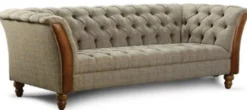 Casa Padrino Luxus Chesterfield 4er Sofa Grau / Braun 260 x 87 x H. 77 cm - Wohnzimmer Sofa mit Echtleder - Chesterfield Wohnzimmer Möbel