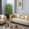 Casa Padrino Luxus Chesterfield Couchtisch Creme 140 x 80 x H. 45 cm - Wohnzimmertisch mit Glasplatte - Wohnzimmer Möbel - Chesterfield Möbel - Luxus Möbel - Luxus Einrichtung