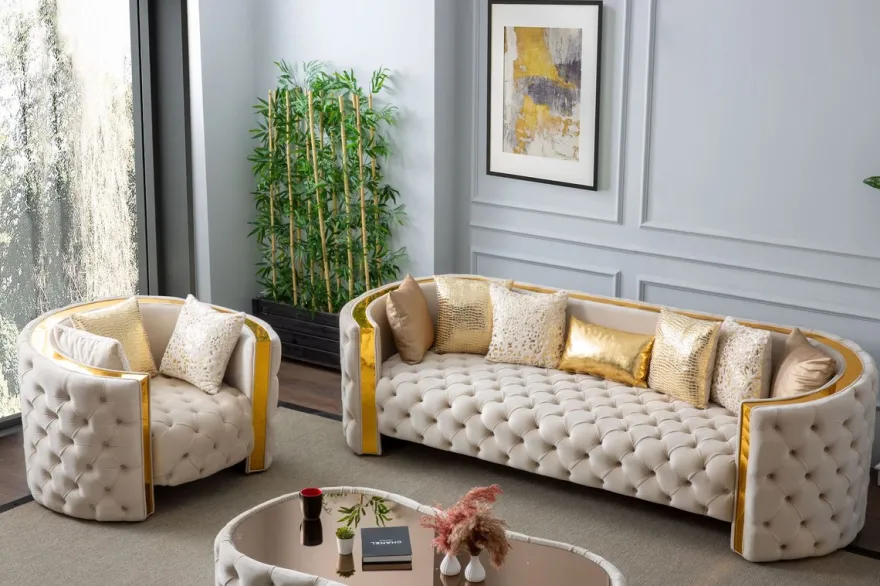 Casa Padrino Luxus Chesterfield Couchtisch Creme 140 x 80 x H. 45 cm - Wohnzimmertisch mit Glasplatte - Wohnzimmer Möbel - Chesterfield Möbel - Luxus Möbel - Luxus Einrichtung