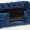 Casa Padrino Luxus Chesterfield Hundebett Blau / Braun / Schwarz 79 x 69 x H. 31 cm - Rechteckiges Hundebett - Luxus Chesterfield Hundemöbel - Luxus Chesterfield Tiermöbel