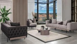 Casa Padrino Luxus Chesterfield Sessel Grau / Braun / Schwarz 100 x 96 x H. 75 cm - Wohnzimmer Sessel - Hotel Sessel - Wohnzimmer Möbel - Chesterfield Möbel - Luxus Möbel - Luxus Einrichtung