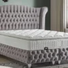 Casa Padrino Luxus Chesterfield Doppelbett Grau / Silber - Verschiedene Größen - Massivholz Bett mit Kopfteil und Matratze - Schlafzimmer Möbel - Hotel Möbel - Chesterfield Möbel - Luxus Möbel