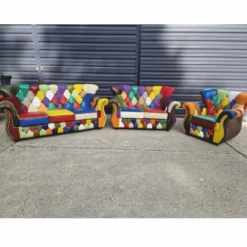 Casa Padrino Luxus Chesterfield Leder Wohnzimmer Set Bunt / Dunkelbraun - Patchwork Echtleder Möbel