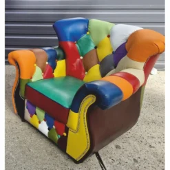 Casa Padrino Luxus Chesterfield Leder Wohnzimmer Set Bunt / Dunkelbraun - Patchwork Echtleder Möbel