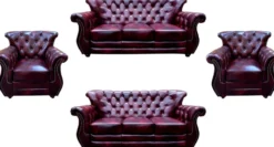 Casa Padrino Luxus Chesterfield Echtleder Wohnzimmer Set Bordeauxrot / Braun / Silber - 2 Leder Sofas & 2 Leder Sessel - Chesterfield Wohnzimmer Möbel