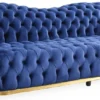 Casa Padrino Luxus Chesterfield Samt Sofa Blau / Gold / Schwarz 240 cm