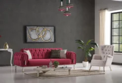 Casa Padrino Luxus Chesterfield Schlafsofa Rot / Weiß / Gold 230 x 95 x H. 83 cm - Wohnzimmer Sofa mit 3 Kissen - Luxus Wohnzimmer Möbel